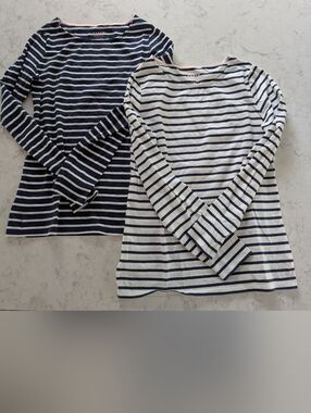 Boden Womens Navy & White Breton Striped Long-Sleeve Tee Duo